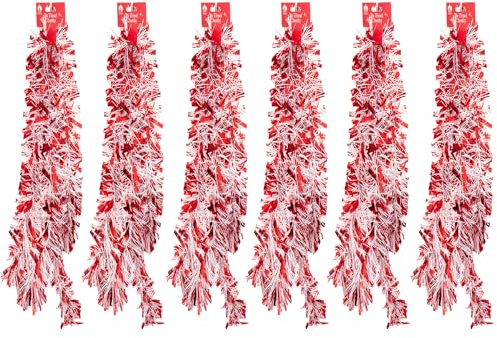 Ghirlanda decorativa per albero di Natale, 6 x 2 m, 12 metri (rosso e bianco)