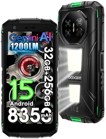 DOOGEE Fire 3 Max 1200LM Campingleuchten 4G Outdoor Handy Ohne Vertrag,8350mAh/18W,32GB+256GB/2TB Android 15 Robuste Smartphone,5.5''HD+,48MP+20MP Nachtsicht Baustellenhandy,NFC/Widevine L1 (Grün)