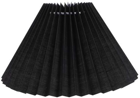 Schwarzer Stoff Lampenschirm für Tischlampe, Plissiert, E27 | Eisenhalterung, Einfache Montage, Lichtstreuung, Schlafzimmer und Nachttisch, Modern Elegant