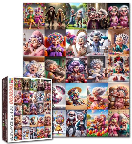 Grandma Puzzles for Adults 1000 Piece Funny Old Woman Sister Art Jigsaw Puzzle Elderly Senior Friendship Challenging Puzzles Colorful Collage DIY Craft Puzzle Gift Home Wall Decor Family Games