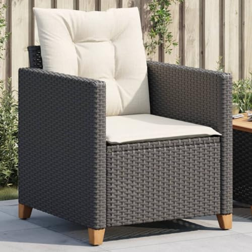 Tonture Gartensessel Schwarz Poly Rattan mit Kissen, Outdoor Stuhl für Balkon, Terrasse, Garten, Veranda, 61x67x69 cm, UV-beständig, 110 kg Tragkraft