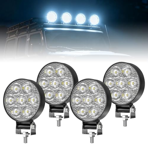 Hojalis 4 Pack Weiße LED Arbeitsscheinwerfer, LED Scheinwerfer 12V / 24V, 21W LED Scheinwerfer Traktor, Wasserdicht Offroad Scheinwerfer, Für ATV LKW Boot Traktor Bagger Schlepper Arbeitsleuchten