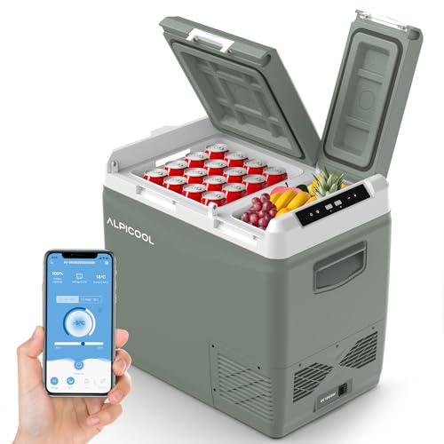 Alpicool KLS58 47L Nevera Portátil con Control de APP,2026 de Doble Zona Nevera de Coche 12V/24V DC 100~240V AC,20°C a -20°C, Refrigerador de Coche para Hogar,Camping,Bandeja de Hielo Incluida,Verde