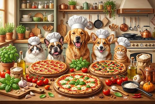 Puzzle 1000 Teile Erwachsene, Lustiges Jigsaw Puzzle Erwachsene 1000 Teile, Küche Pizza Hunde Puzzle Tiere 1000 Teile, Klassische Puzzles Geeignet als Geschenke für Familie und Freunde (50 x 70 cm)