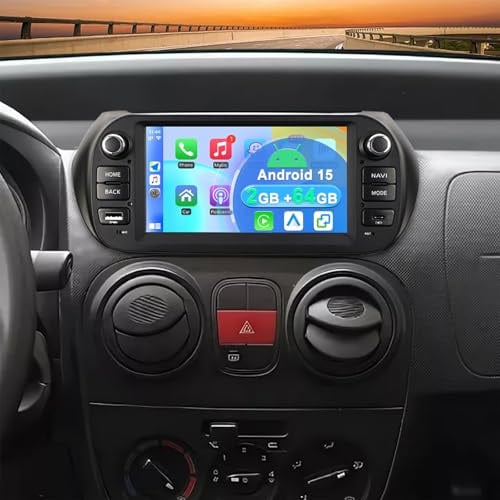 2+64G Android 15 Autoradio für Fiat Fiorino/Qubo Peugeot Bipper Citroen Nemo 2008-2016 mit Carplay Android Auto, 7 Zoll Touchscreen Auto Stereo Display Player Radio GPS Navigation Head Unit mit FM RDS