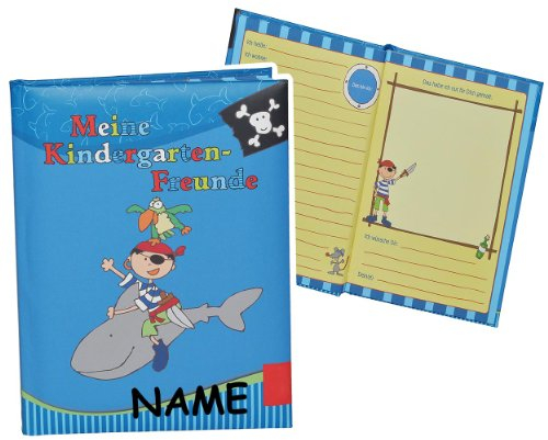 Meine Kindergarten Freunde Buch - Pirat für Jungen - mit Name - dick gebunden für Kindergartenfreunde Poesie A5 Hardcover - Freundebuch Poesiealbum Kinder