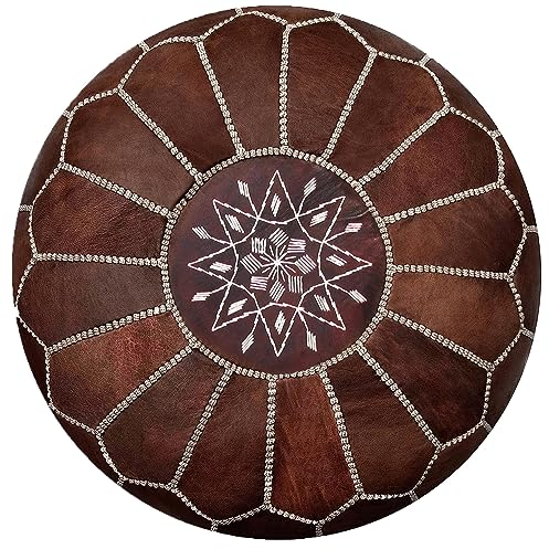 ALMADIH marokkanische Echtleder Sitzkissen BV gefüllt geliefert Robustes Leder Traditionelle Handarbeit orientalische Ottoman Sitzsack Sitzpouf Bodenkissen Fußhocker Lederkissen (Pouf Vintage braun)