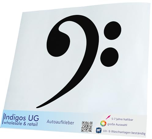 INDIGOS UG Auto Aufkleber Auto - 130x120 mm - Bass Schlüssel - schwarz - Selbstklebender Sticker für Auto, Fenster, Bus oder LKW