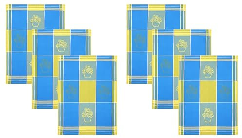 Betz 6 Stück Geschirrtücher Küchenhandtuch Gläsertücher Italy 100% Baumwolle Motiv: KRÄUTER Größe: 50x70 cm Farbe: blau