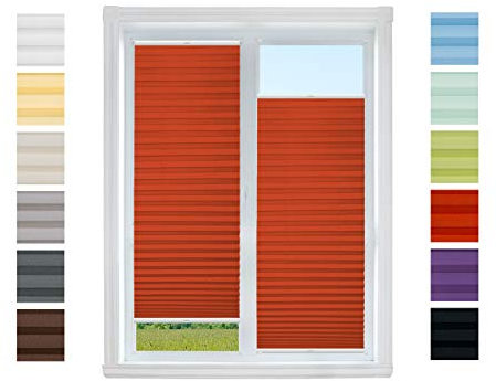 Plissee Rollo NACH MAß Klemmfix ohne Bohren - TOP QUALITÄT Pearl Stoffkollektion | Easyfix klemmträger Faltrollo Jalousie Sichtschutz, Sonnenschutz für Fenster (Rot, B: 35-40cm, H: 70-90cm)