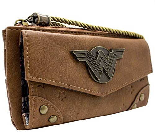 Wonder Woman DC Sterne & Streifen Kriegeranzug Emblem Portemonnaie Clutch Münzfach & Kartenhalter, Rot