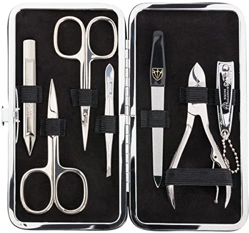 3 Swords Germany - brand quality 7 piece manicure pedicure grooming kit set for professional finger & toe nail care scissors clipper fashion leather case in gift box, Made by 3 Swords (6684)