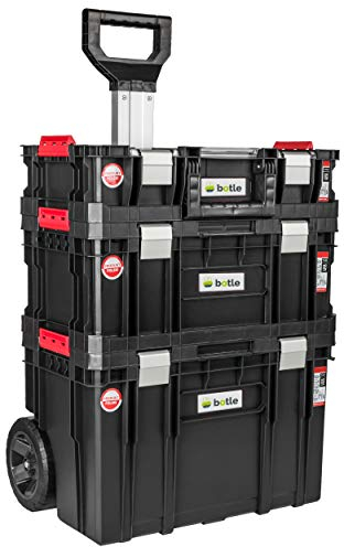 Werkzeugroller Werkzeugkoffer Trolley System - 3 stapelbare Boxen - Werkzeugbox Werkzeugkiste, Belastbarkeit bis zu 100 kg, Organizer für Kleinteile im Deckel