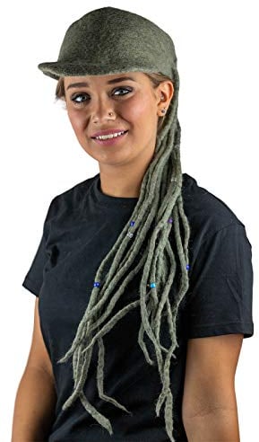 Kunst und Magie Bunter Dreadlock Hut aus Filz Hippie Goa Filzhut, Farbe:Mausgrau/Grey