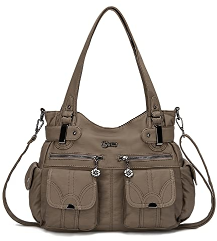 KL928 Handtasche Damen Umhängetaschen große Damenhandtasche Schultertasche gemacht aus PU Leder Kunstleder Elegant Damen Tasche für Büro Schule Einkauf mit vielen fächern (Schlamm)