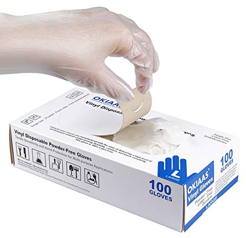 OKIAAS Disposable Gloves M, Food Safe | Latex-Free and Powder-Free Clear Vinyl Gloves for Cooking, Food Prep, Household Cleaning | Medium,100 Counts/Box