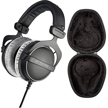 beyerdynamic DT 770 PRO 80 Ohm Over-Ear Studio Headphones (Black) Bundle with Hard Shell Headphone Case (2 Items)