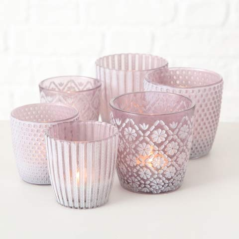 Windlicht Teelichthalter Glas lackiert matt rose weiß Höhe 7-9 cm 6 tlg