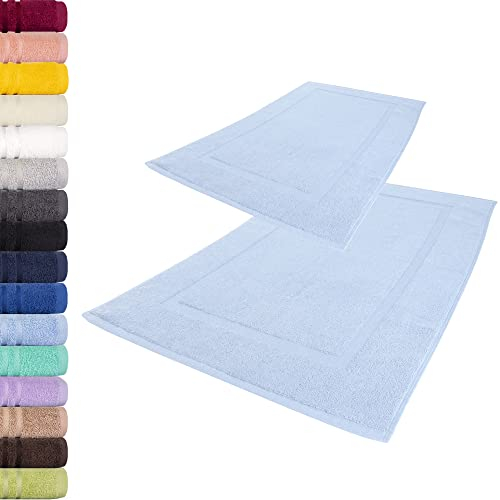 Lavea 2er Set Badematte 50x80 cm – rutschfeste, Waschbare Badematten aus 100% Baumwolle, Frottierserie Elena – Saugstark, Strapazierfähig und Zeitlos – Ideal für Badezimmer, Dusche - Delphinblau