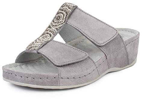 Jürgen Hirsch Mules Vita 01 pour femme en cuir avec semelle de massage et coussinets anti-chocs en 3 couleurs, gris, 37 EU