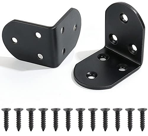 Black Corner Brackets, 90 Degree Right Angle Brackets Stainless Steel L Shaped Metal Angle Braces, Heavy Duty Bracket Corner Braces Small Bracket for Wood Shelf Furniture Black 2 Pcs