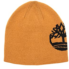 Timberland Herren Reversible Logo Jacquard Beanie Winter-Hut, Weizen/Schwarz, Einheitsgröße