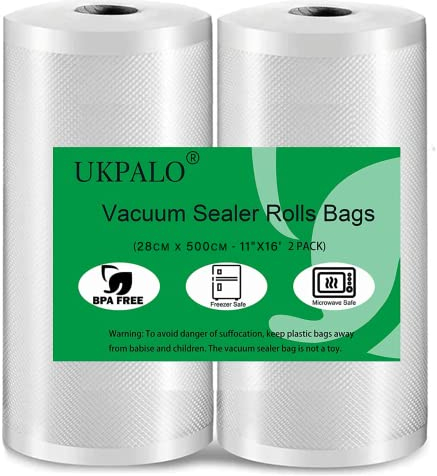 UKPALO 2 Pack 28cm x 500cm Vacuum Sealer Bags Rolls(Total 10m), 4 mil Thicken Food Save Vacuum Sealer Bags, BPA-Free Vacuum Seal Rolls, Great for Vac Seal Storage and Sous Vide