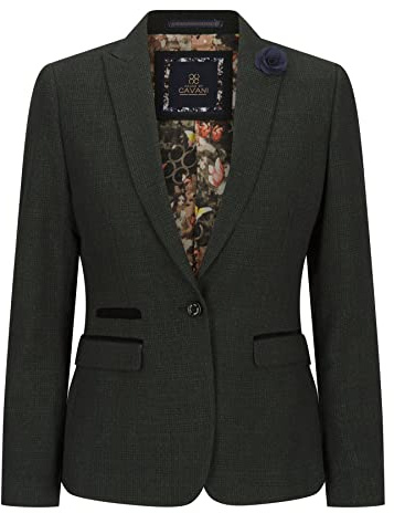 TruClothing.com Damen Tweed Blazer Grün Kariert Wolle Klassische Jagdjacke Vintage 1920er Retro