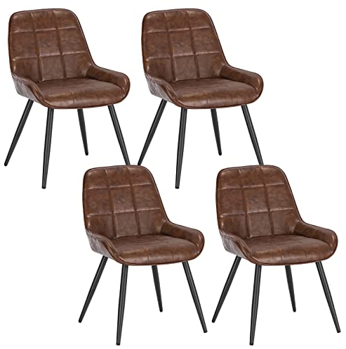 WOLTU Esszimmerstühle 4er Set, Polsterstuhl Kunstleder, Küchenstuhl gepolstert, Akzentstuhl für Wohnzimmer Schlafzimmer Küche, ergonomischer Stuhl mit Rückenlehne, Braun, BH332br-4