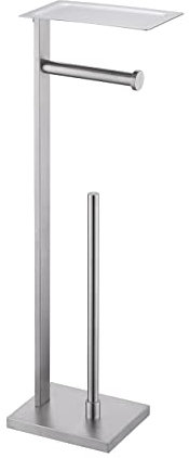 Miyili Bathroom Lavatory Toilet Tissue Roll Holder Stainless Steel Freestanding Toilet Paper Holder with Shelf Square Style Brushed Finish, F04N2