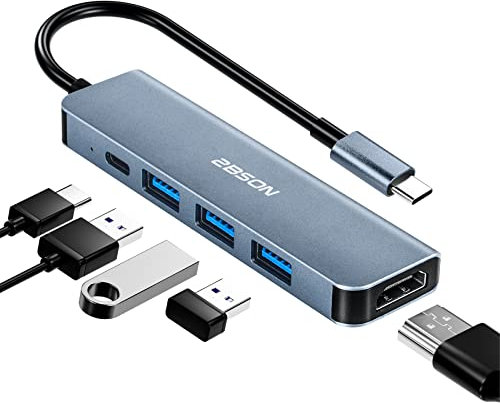2BSON USB C Hub Adapter 5 in 1 with PD 100W, 4K HDMI, 1 USB-A 3.0, 2 USB-C 2.0, Docking Station Compatible with MacBook, Dell, Surface.