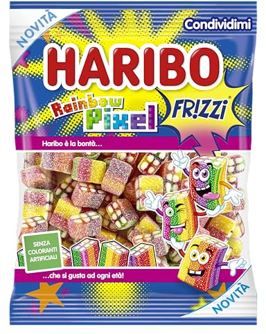 Haribo Rainbow Pixel Caramelle Gommose Frizzanti, Gusto Frutta, 160g
