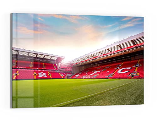 DEQORI Glasbild Echtglas | Motiv Anfield Road, Liverpool | horizontal einteilig 90x60 cm | schöne Dekoration | Wandbild für Wohnzimmer, Schlafzimmer, Flur & Küche | moderne Wanddeko