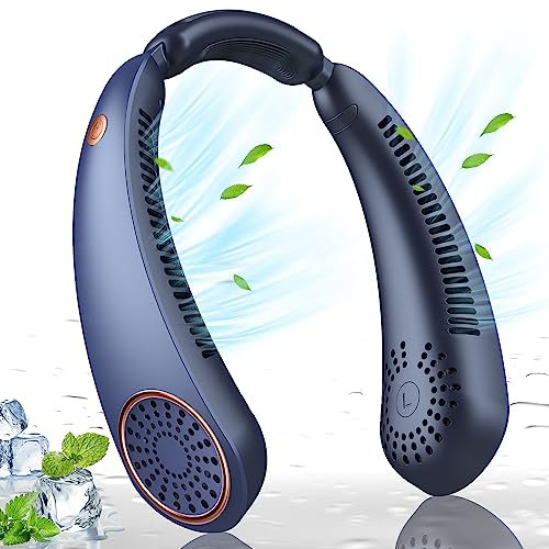 dovecina Portable Neck Fan,5200mAh Rechargeable Personal Fan,3 Speed Hanging Bladeless Fan, Up-to-date Fashion Picks, Wearable Fan Cooling Quiet for Home Office Travel Sports Outdoor (Navy Blue)