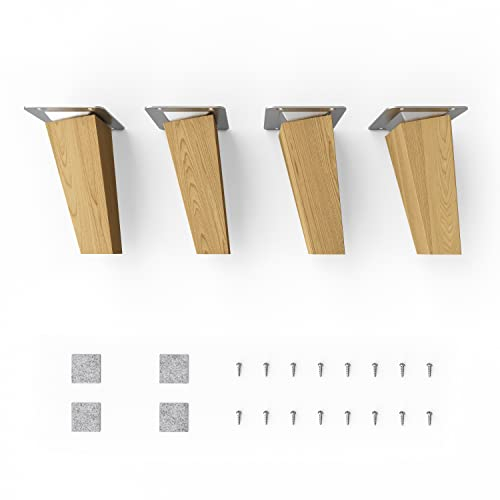 Sossai Möbelfüße aus Massivholz Eiche mit Öl-Finish, Clif Square HMF4, 12 cm hoch, eckig, schräge Ausführung, für Tische, Vitrinen, Schränke