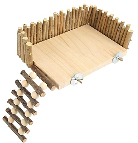 Hamsterplattform, Kletterzubehör Kleiner Haustierspielplatz, Hamster Klettergerüst aus Holz mit Zaun für Parror Rennmaus Eichhörnchen Ratte Hamster Goldbär Vogel (Schraubentyp)