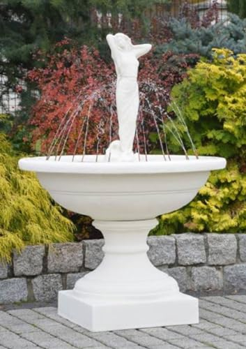 Casa Padrino Barock Springbrunnen Weiß Ø 102 x H. 146 cm - Prunkvoller Gartenbrunnen im Barockstil - Runder Gartendeko Stein Brunnen - Barock Garten Deko Accessoires
