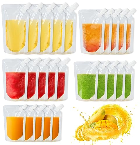 25 Trinkbeutel Set kunststoff,Auslaufsicher & Wiederverwendbar Getränke Beutel, Saft Trinkbeutel,Transparenter Getränkebeutel aus Kunststoff, Transparenter Saft Trinkbeutel für Wein, Camping