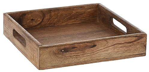 Tablett Mangoholz Dekotablett Serviertablett braun Natur massives Holztablett Mango Holz (24 x 24 cm)
