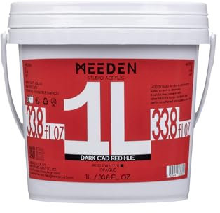 MEEDEN Rojo Pintura Acrílica : 1L Heavy Body Gloss No Tóxico - Pintura Acrílica Impermeable y resistente a la luz, para Lienzos, Madera,Piedras para Profesionales Artistas - Dark Cad Red Hue