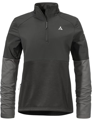 Schöffel Damen Jersey Style Salza WMS, schnelltrocknendes Fahrradtrikot mit Rückentasche, wärmendes MTB Jersey, Funktionsshirt mit integriertem Brillentuch, black, 46