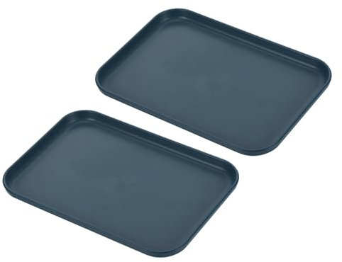 PATIKIL 9x7 Fast Food Tray, 2 Pack PP Plastic Reusable Multi-Purpose Non-Slip Rectangle Serving Tray for Cafeteria Restaurant Home Kitchen, Dark Blue