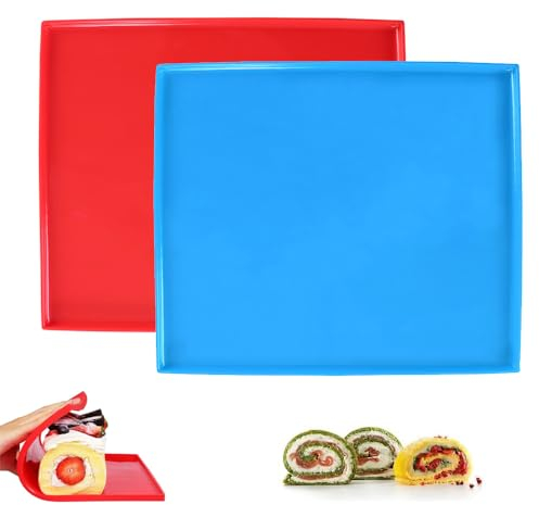 2 Pièces Plaque à Génoise Silicone, Silicone Suisse Plaque De Gâteau Antiadhésif, Tapis De Cuisson Multi-Fonctions, Tapis Rouleau Gâteau, pour Biscuits Pizza Pain Mousse, 31x 26 cm