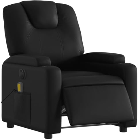 vidaXL Massagesessel, Sessel Elektrisch, Relaxsessel mit Liegefunktion Vibrationsfunktion, Fernsehsessel Liegesessel für Wohnzimmer, Schwarz Kunstleder