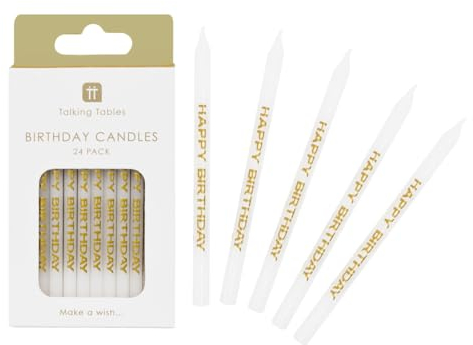 Talking Tables 24 x Gold Birthday Cake Candles | Cupcake Toppers Decorations for Kids Party, Celebration | Designed in The UK | Plastic Free, GOLD24