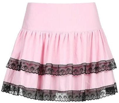 Minigonne per Torta Gotico Giapponese Harajuku Ragazze Gonna A Pieghe Scozzese Viola Rosa Gonna A Pieghe in Pizzo Punk Kawaii