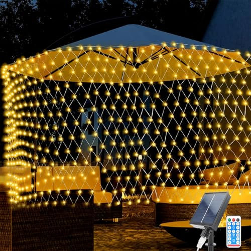 TIANHOO Luces de Red Solares, 2 * 3M 198LEDs Solares Para Exterior, Neta Luz Exterior Luz de Jardín con 8 Modos de Parpadeo, Impermeable Red de Luces Para Jardín Boda Partido Decoración Navideña
