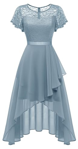 Wedtrend Vestido de noche elegante para mujer, vestido de cóctel de alto y bajo, vestido de fiesta con encaje, línea A, para boda, vestido corto festivo para mujer, línea A, vestido Vokuhila, L