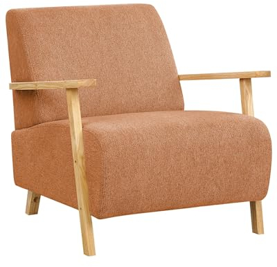 Beliani Sessel orange/Heller Holzfarbton mit Armlehnen Retro Stil Lesja