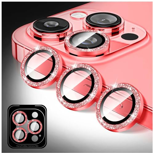 Kucheed Protector de Lente de Cámara Compatible con iPhone 12 Pro Max, Brillantina Cubierta de Cámara de Cristal Moderada 9H, Anillos Metálicos Individuales de Alineación Automática